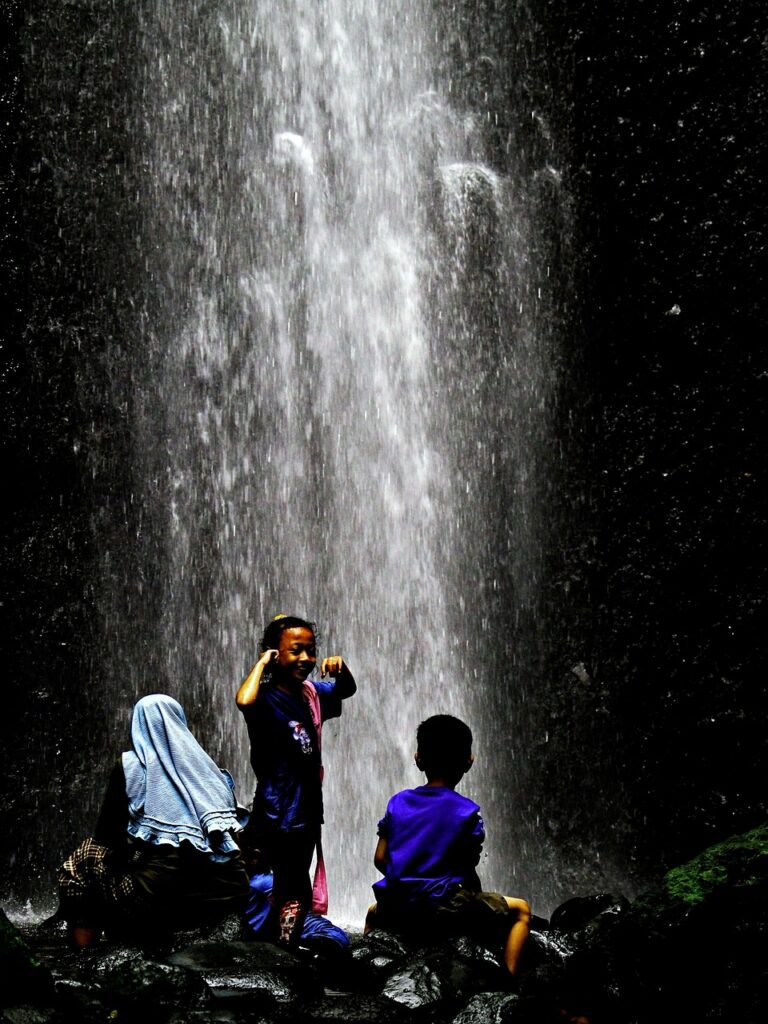 water fall, family, happiness, children, river, nature, forest